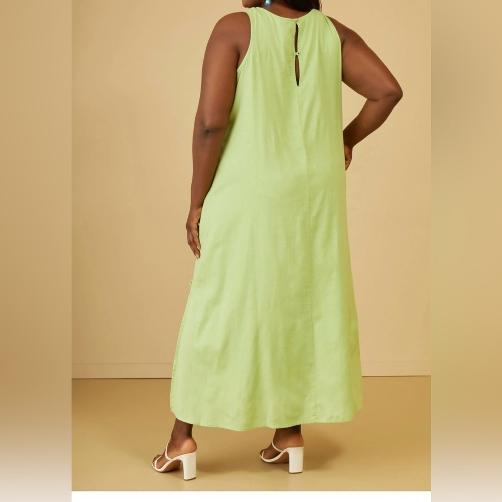 ASHLEY STEWART Green Sleeveless Layered Dress LINEN.It doesn't have a size tag